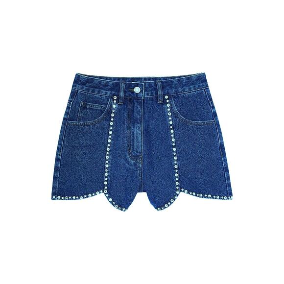 Sandro 'Rhinestone' Blue Denim Shorts Size 36 - Picture 1 of 4